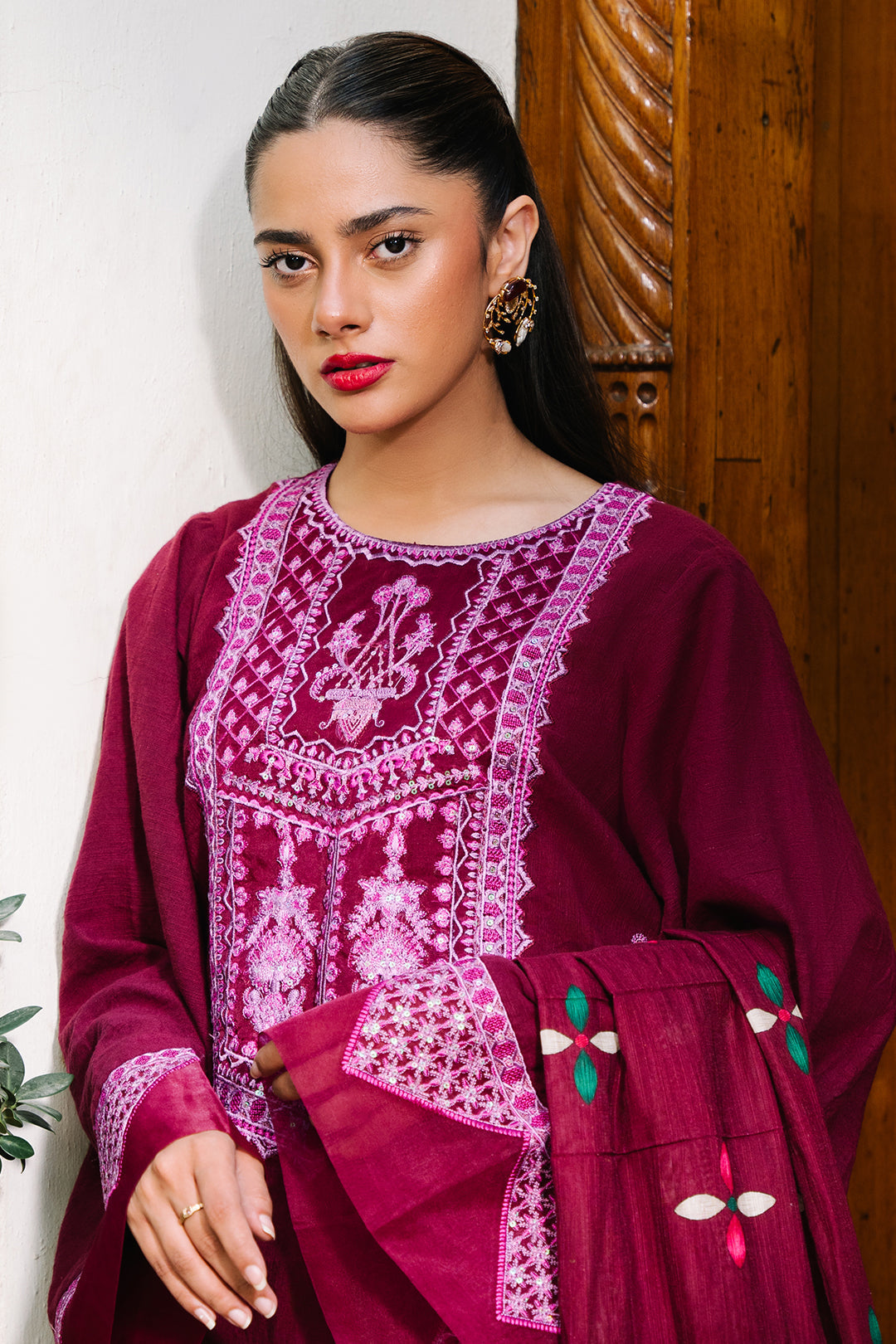 Zellbury | Unstitched 3 Piece Khaddar | Embroidered Shirt Shalwar Dupatta - 0319 - House Of Hania