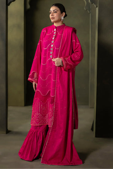 Zellbury | Unstitched 3 Piece Khaddar | Embroidered Shirt Shalwar Dupatta - 0320 - House Of Hania