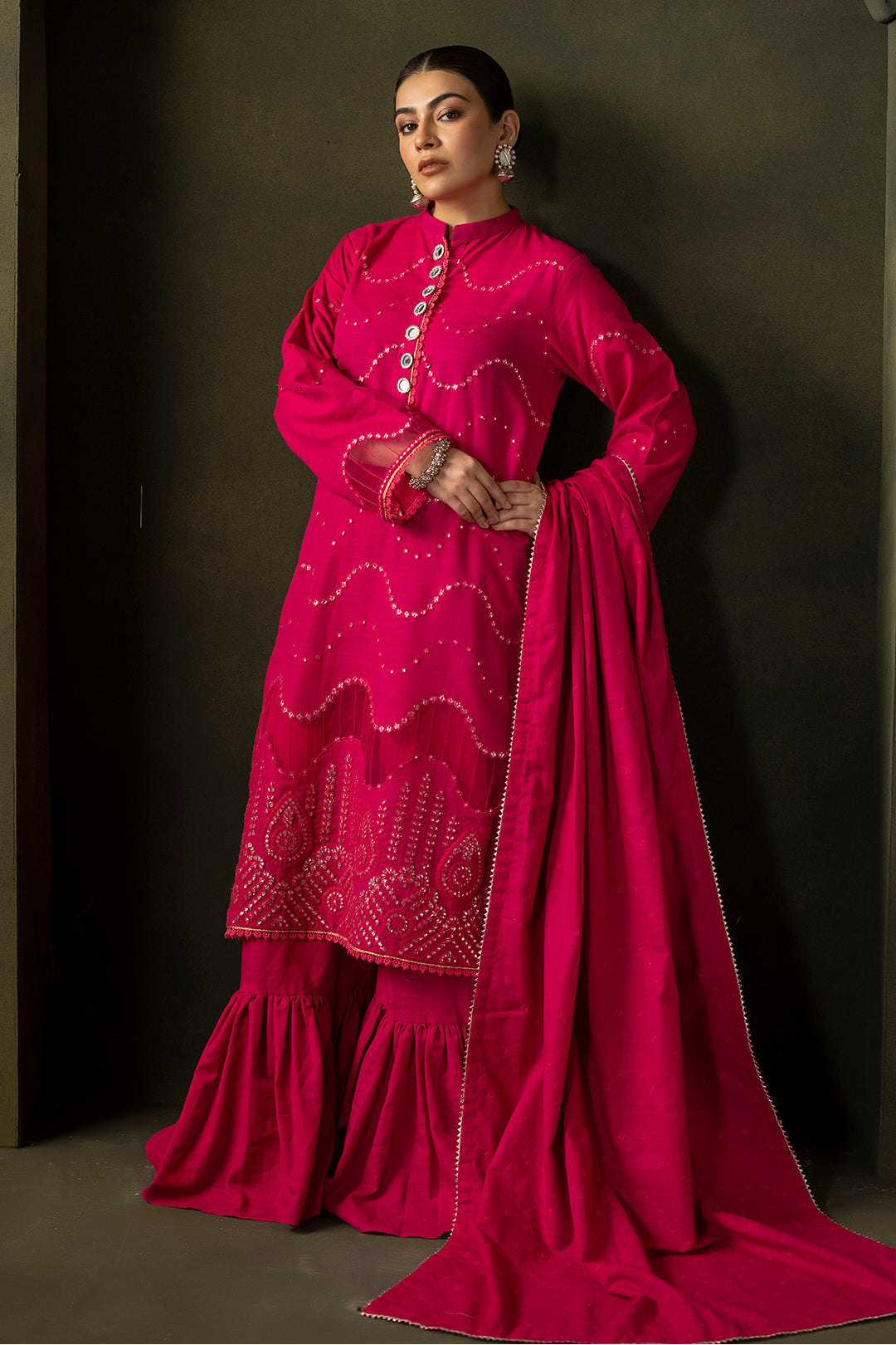 Zellbury | Unstitched 3 Piece Khaddar | Embroidered Shirt Shalwar Dupatta - 0320 - House Of Hania