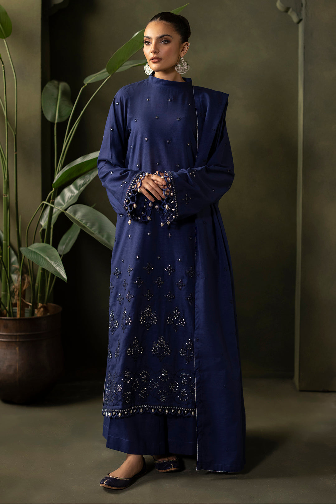 Zellbury | Unstitched 3 Piece Khaddar | Embroidered Shirt Shalwar Dupatta - 0322 - House Of Hania