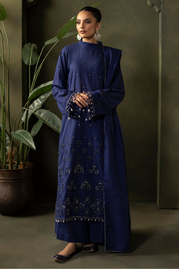 Zellbury | Unstitched 3 Piece Khaddar | Embroidered Shirt Shalwar Dupatta - 0322 - House Of Hania
