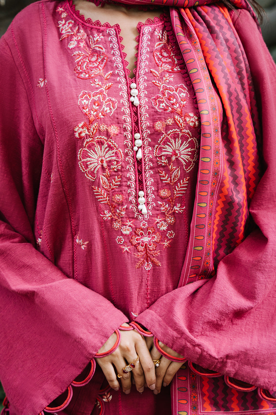 Zellbury | Unstitched 3 Piece Khaddar | Embroidered Shirt Shalwar Dupatta - 0328 - House Of Hania