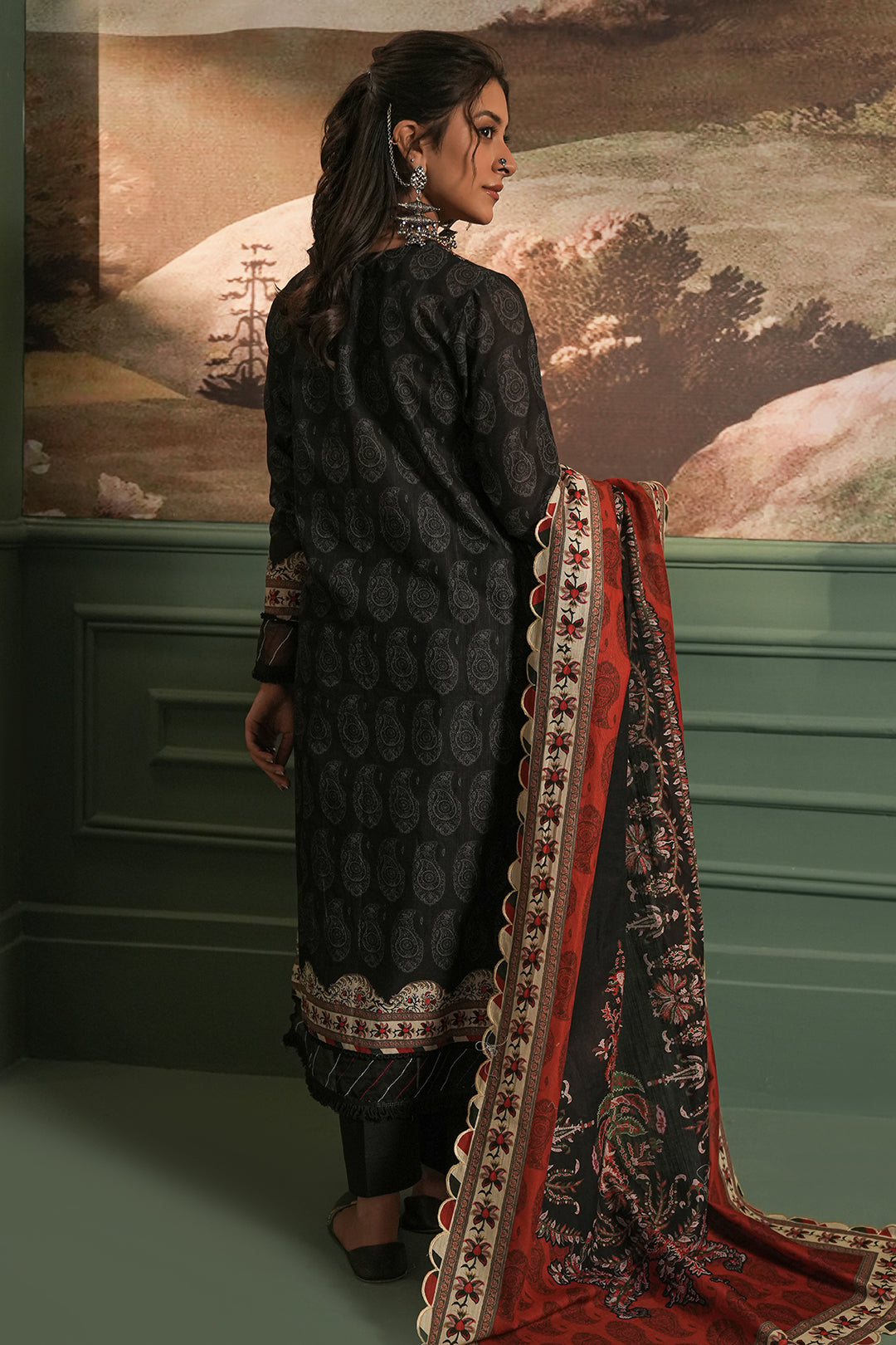 Zellbury | Unstitched 3 Piece Khaddar | Embroidered Shirt Shalwar Dupatta - 0480 - House Of Hania