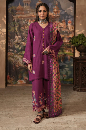 Zellbury | Unstitched 3 Piece Khaddar | Embroidered Shirt Shalwar Dupatta - 0487 - House Of Hania