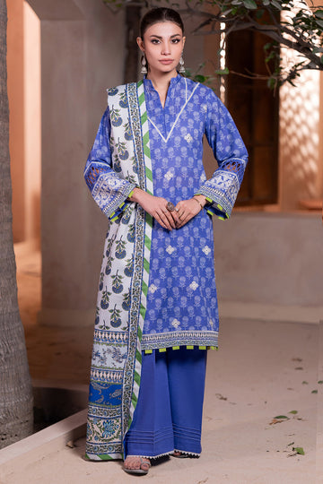 Zellbury | Unstitched 3 Piece Khaddar | Embroidered Shirt Shalwar Dupatta - 0589 - House Of Hania