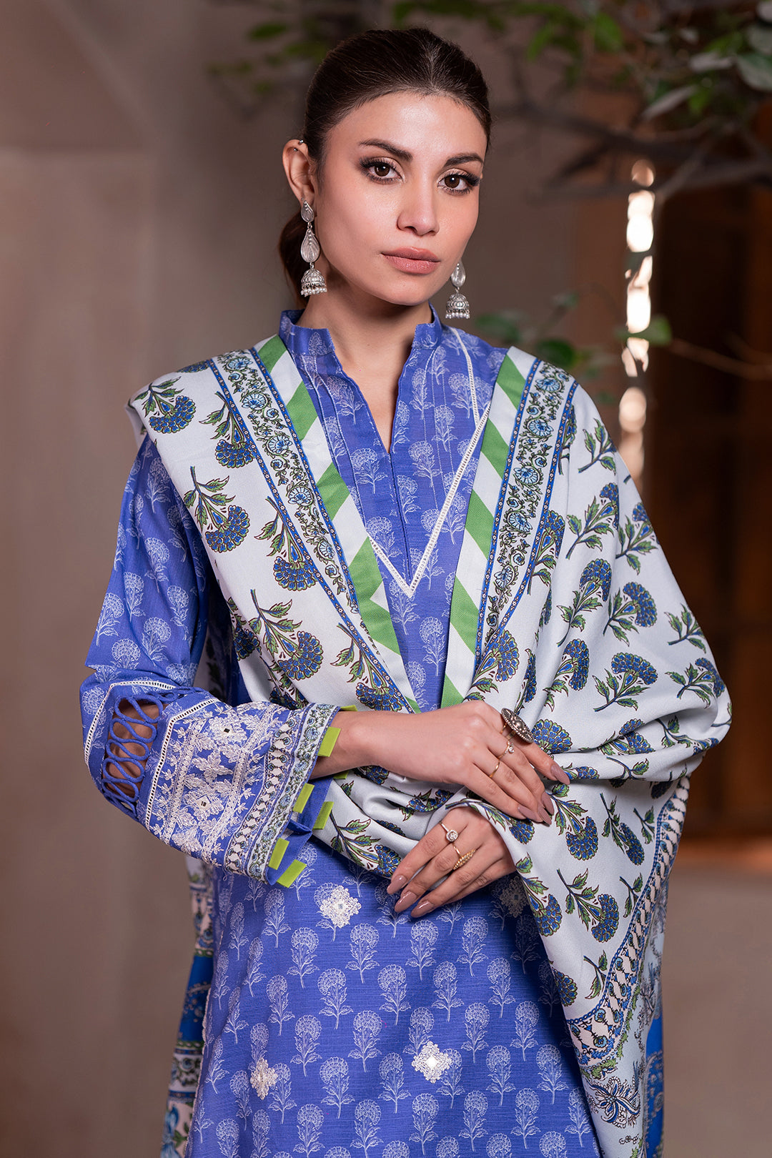 Zellbury | Unstitched 3 Piece Khaddar | Embroidered Shirt Shalwar Dupatta - 0589 - House Of Hania