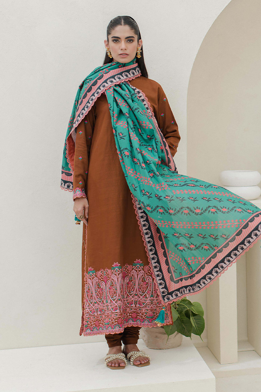 Zellbury | Unstitched 3 Piece Khaddar | Embroidered Shirt Shalwar Dupatta - 0705 - House Of Hania