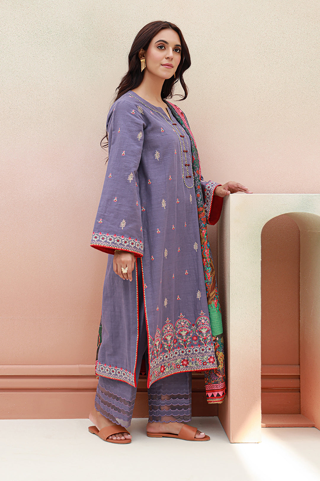 Zellbury | Unstitched 3 Piece Khaddar | Embroidered Shirt Shalwar Dupatta - 0846 - House Of Hania