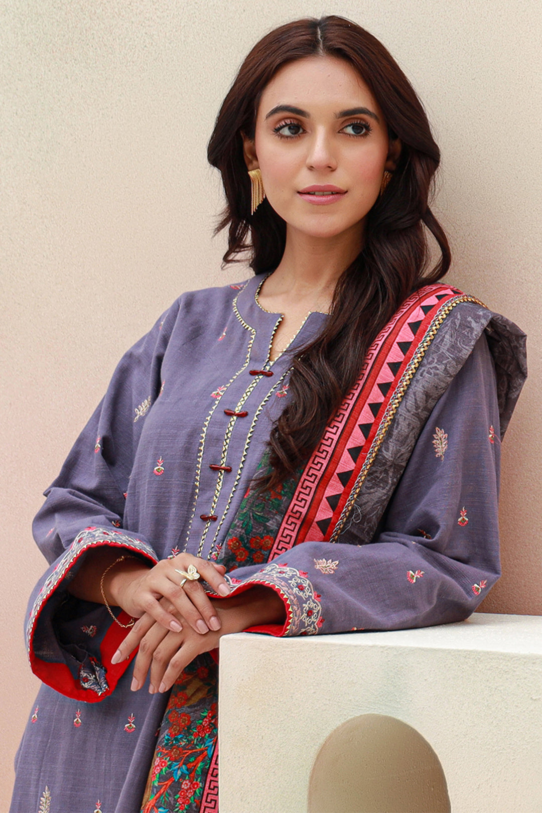 Zellbury | Unstitched 3 Piece Khaddar | Embroidered Shirt Shalwar Dupatta - 0846 - House Of Hania