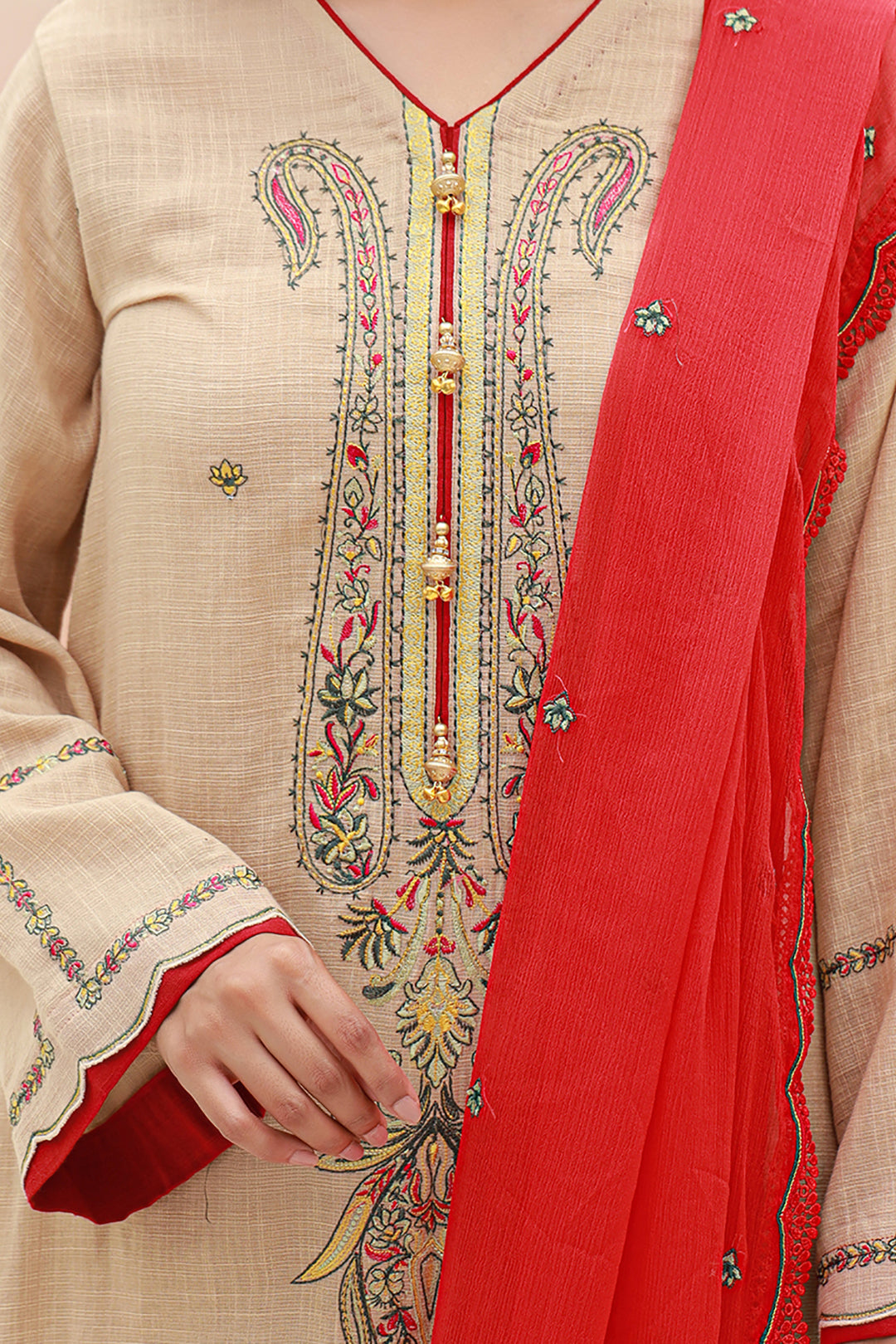 Zellbury | Unstitched 3 Piece Khaddar | Embroidered Shirt Shalwar Dupatta - 0847 - House Of Hania