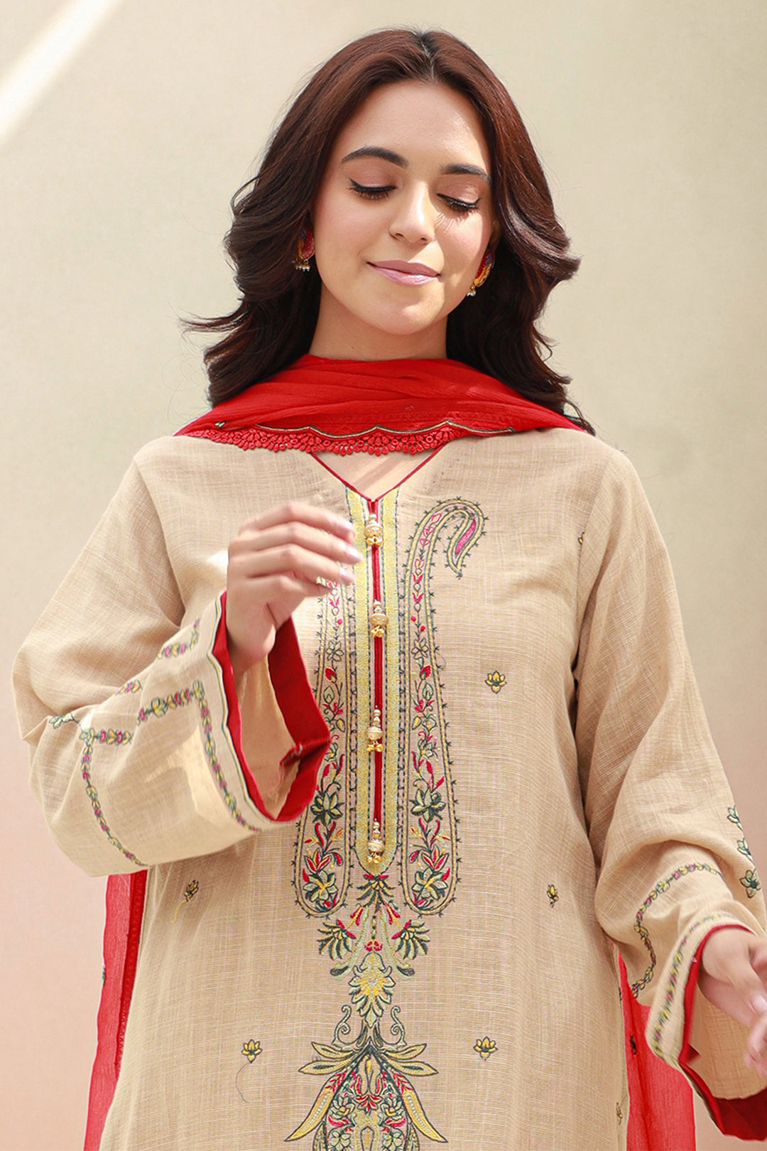 Zellbury | Unstitched 3 Piece Khaddar | Embroidered Shirt Shalwar Dupatta - 0847 - House Of Hania