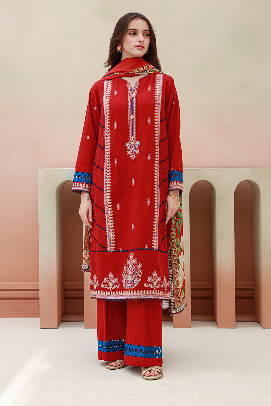 Zellbury | Unstitched 3 Piece Khaddar | Embroidered Shirt Shalwar Dupatta - 0848 - House Of Hania