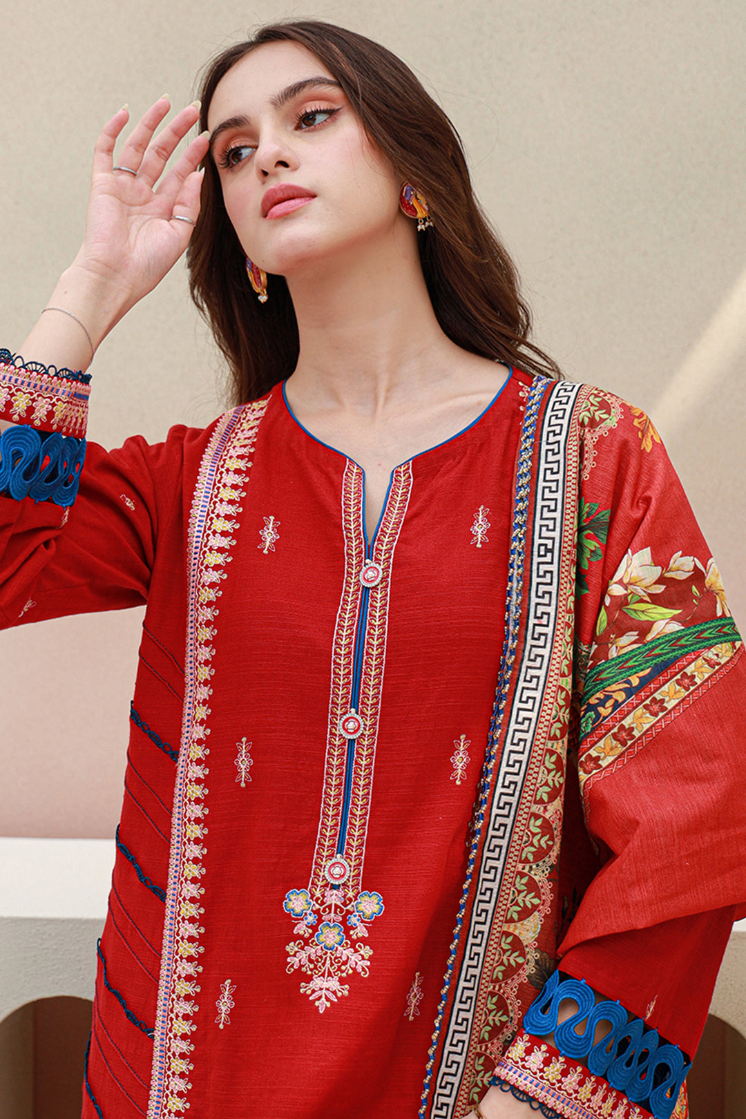 Zellbury | Unstitched 3 Piece Khaddar | Embroidered Shirt Shalwar Dupatta - 0848 - House Of Hania