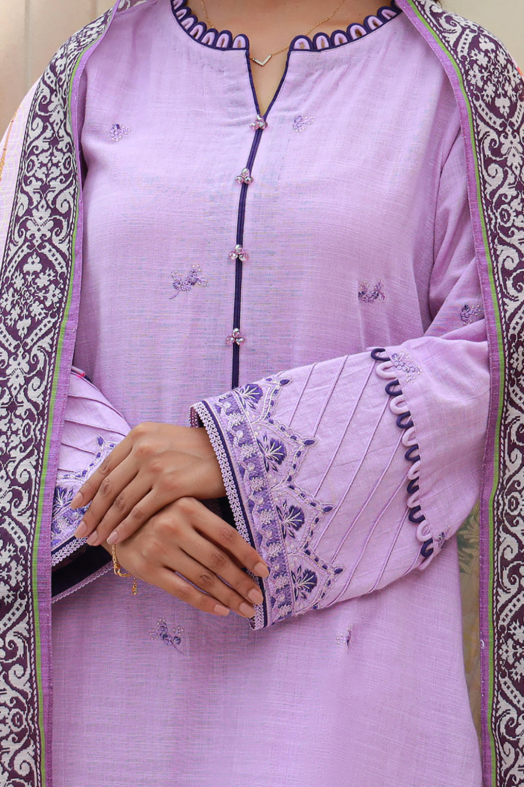 Zellbury | Unstitched 3 Piece Khaddar | Embroidered Shirt Shalwar Dupatta - 0854 - House Of Hania