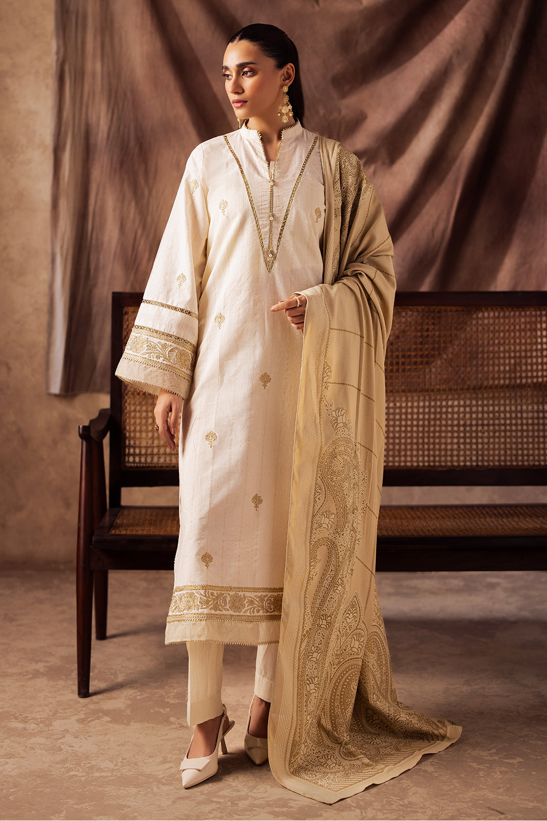 Zellbury | Unstitched 3 Piece Khaddar | Embroidered Shirt Shalwar Shawl - 0232 - House Of Hania
