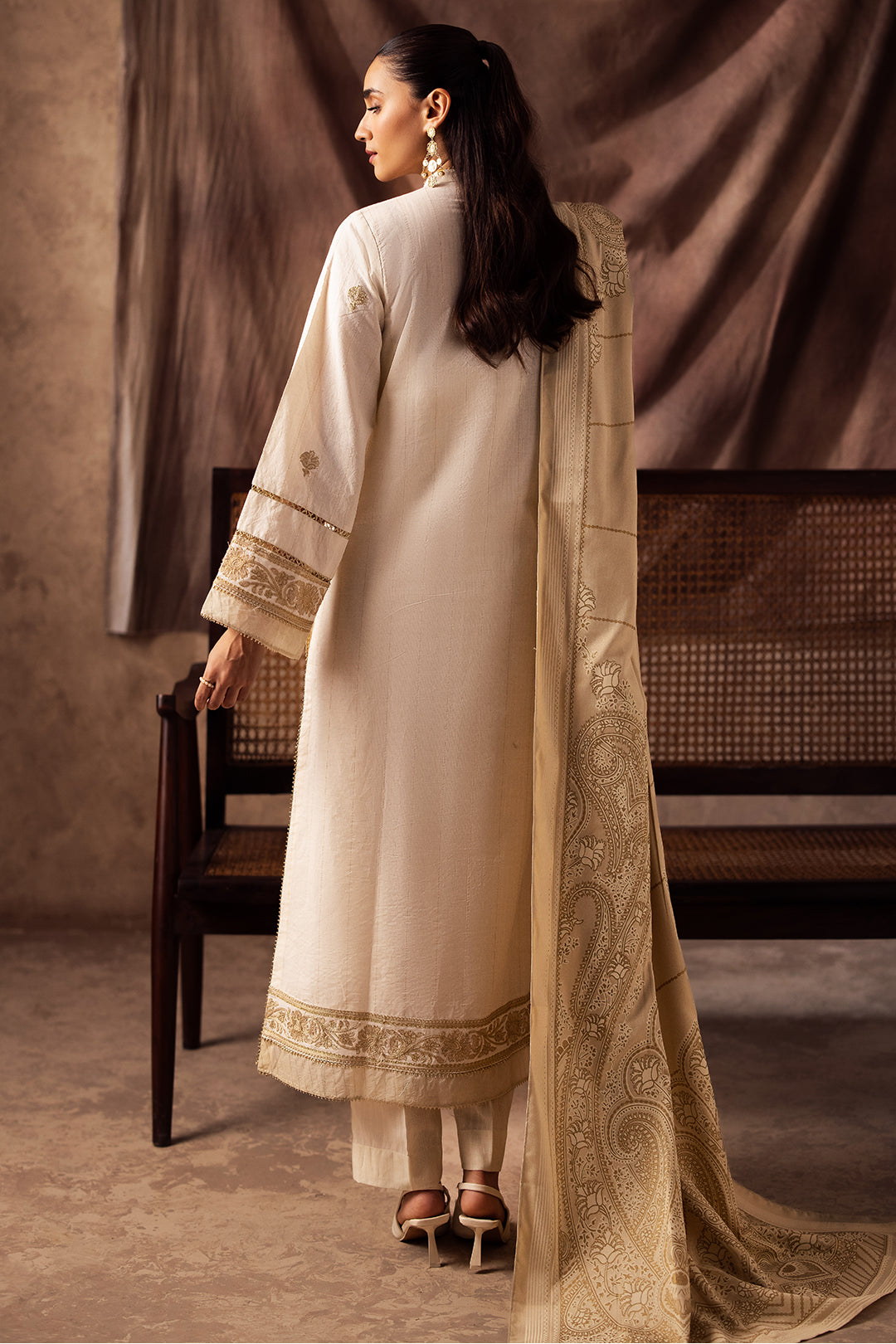 Zellbury | Unstitched 3 Piece Khaddar | Embroidered Shirt Shalwar Shawl - 0232 - House Of Hania