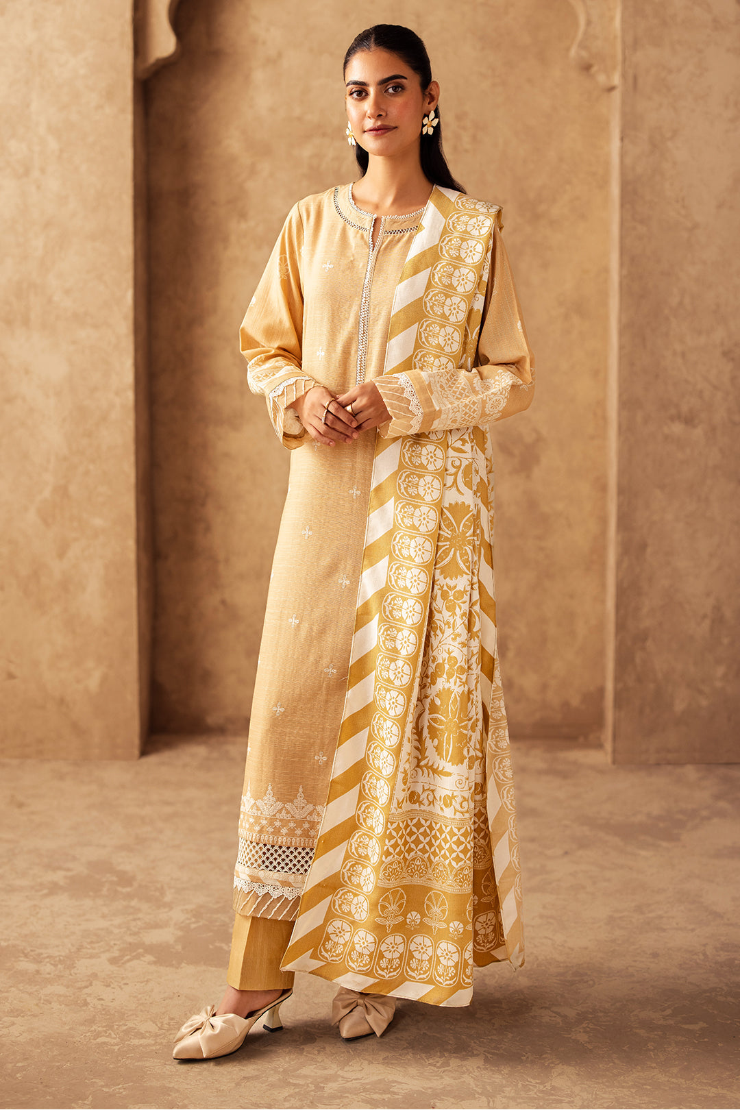 Zellbury | Unstitched 3 Piece Khaddar | Embroidered Shirt Shalwar Shawl - 0310 - House Of Hania