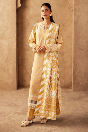 Zellbury | Unstitched 3 Piece Khaddar | Embroidered Shirt Shalwar Shawl - 0310 - House Of Hania