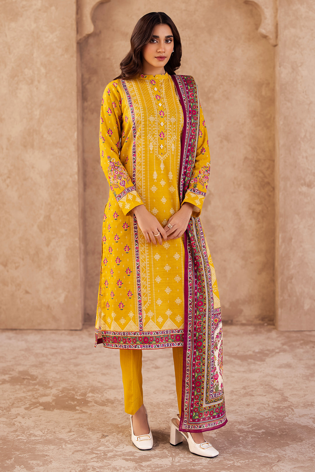 Zellbury | Unstitched 3 Piece Khaddar | Shirt Shalwar Dupatta - 0186 - House Of Hania