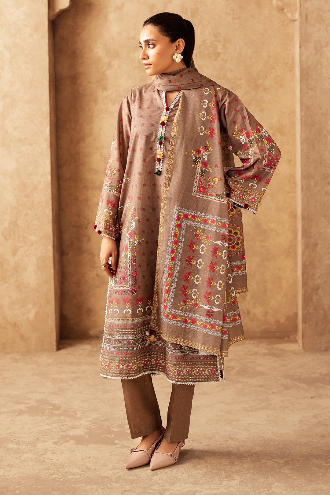 Zellbury | Unstitched 3 Piece Khaddar | Shirt Shalwar Dupatta - 0190 - House Of Hania