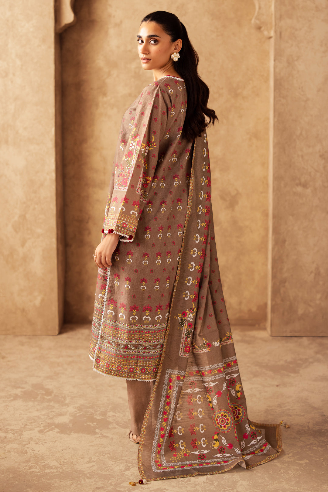 Zellbury | Unstitched 3 Piece Khaddar | Shirt Shalwar Dupatta - 0190 - House Of Hania