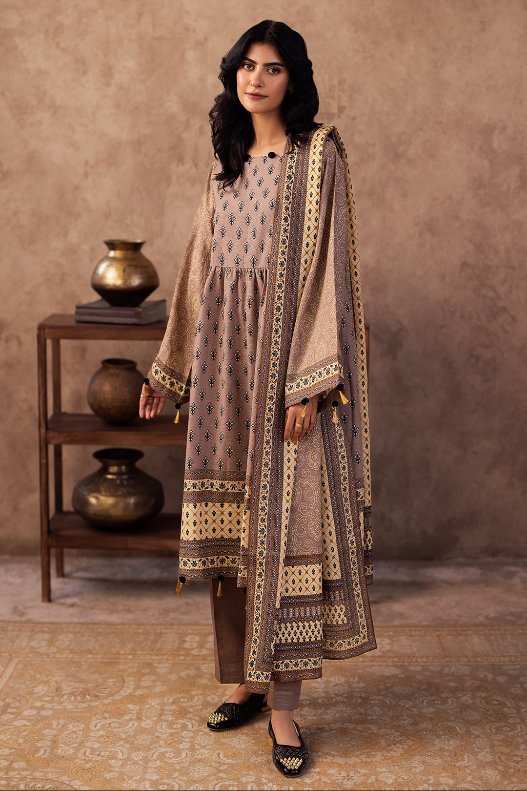 Zellbury | Unstitched 3 Piece Khaddar | Shirt Shalwar Dupatta - 0274 - House Of Hania