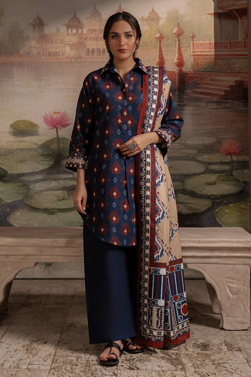 Zellbury | Unstitched 3 Piece Khaddar | Shirt Shalwar Dupatta - 0387 - House Of Hania