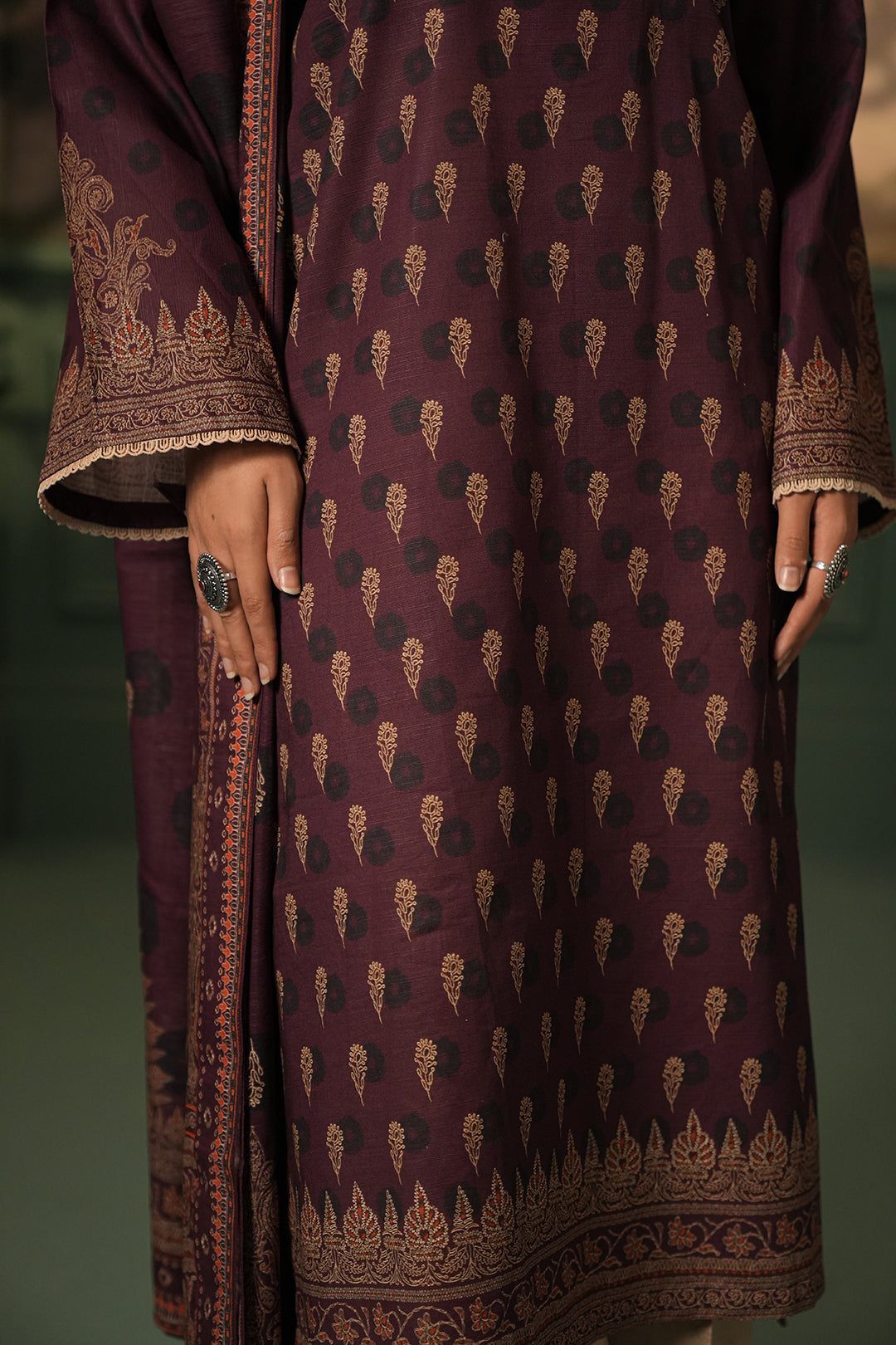 Zellbury | Unstitched 3 Piece Khaddar | Shirt Shalwar Dupatta - 0396 - House Of Hania