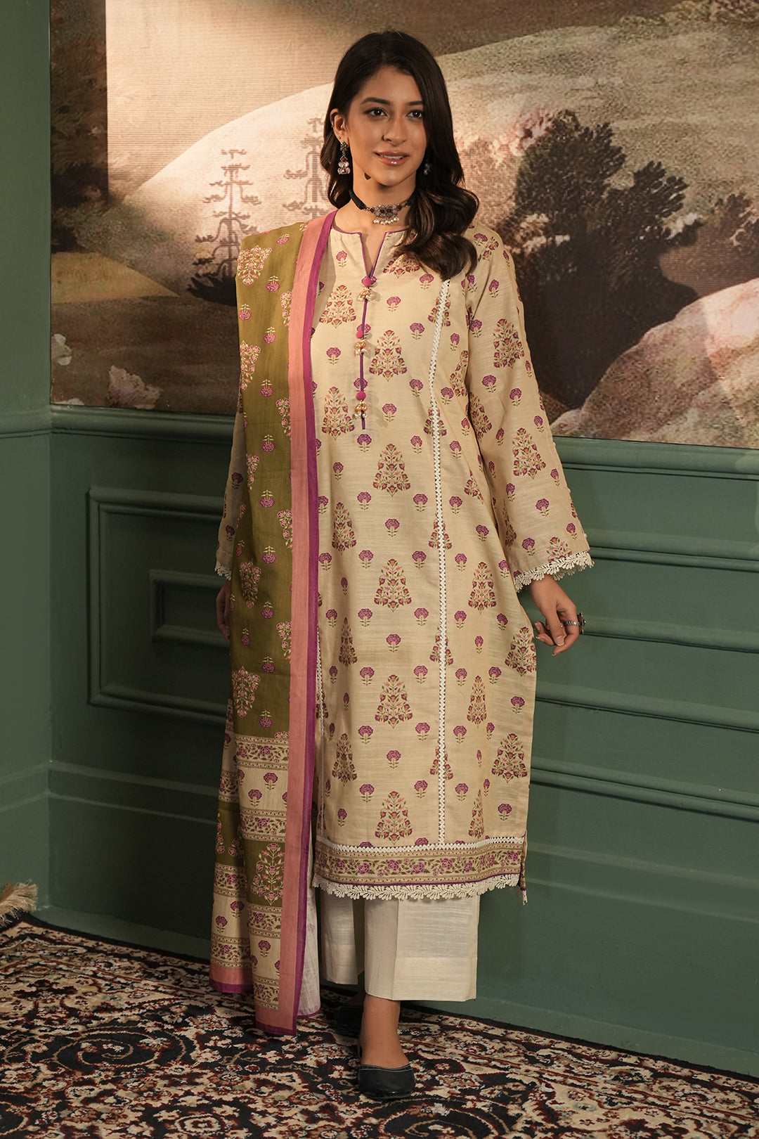 Zellbury | Unstitched 3 Piece Khaddar | Shirt Shalwar Dupatta - 0444 - House Of Hania