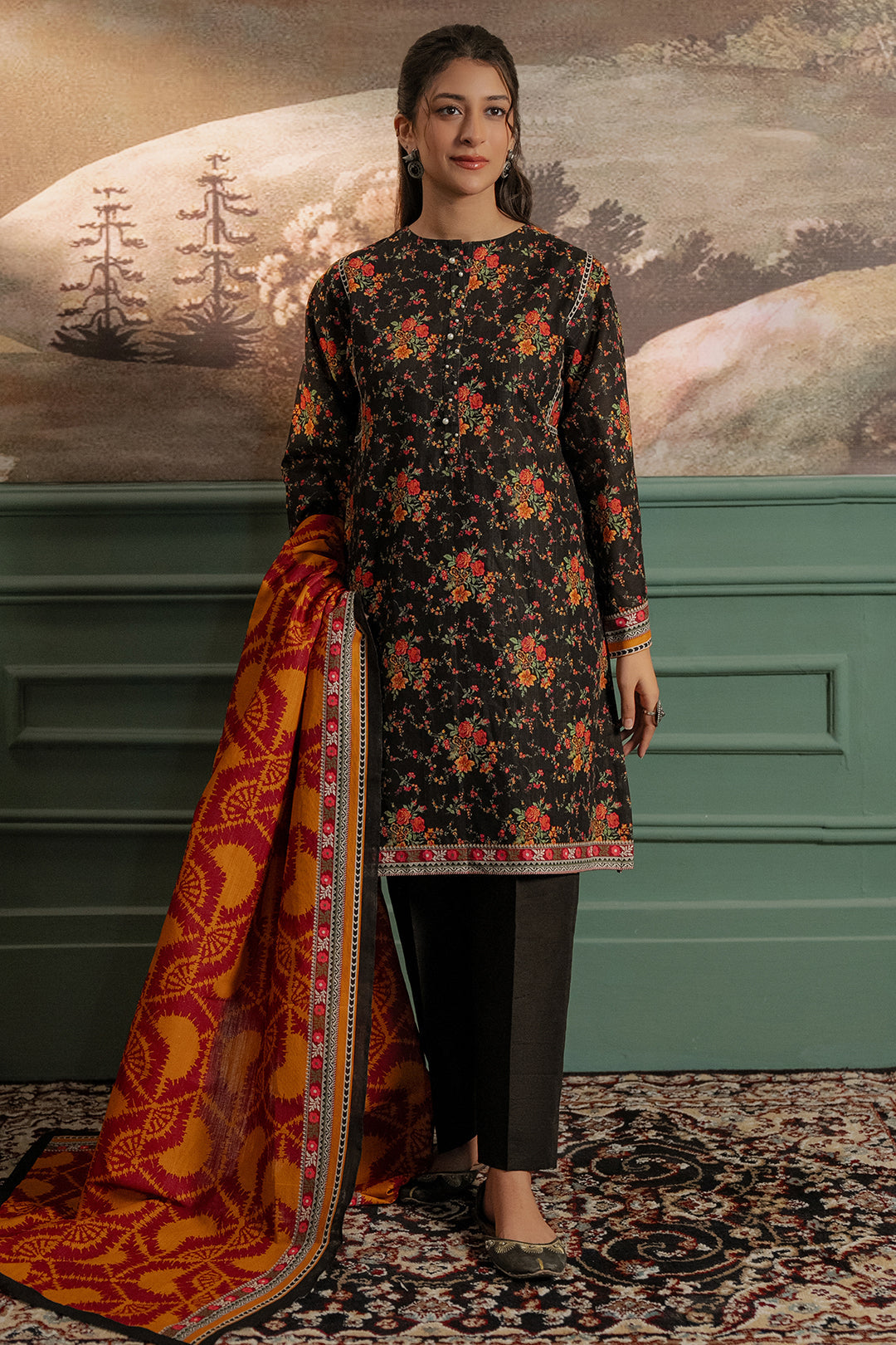 Zellbury | Unstitched 3 Piece Khaddar | Shirt Shalwar Dupatta - 0447 - House Of Hania