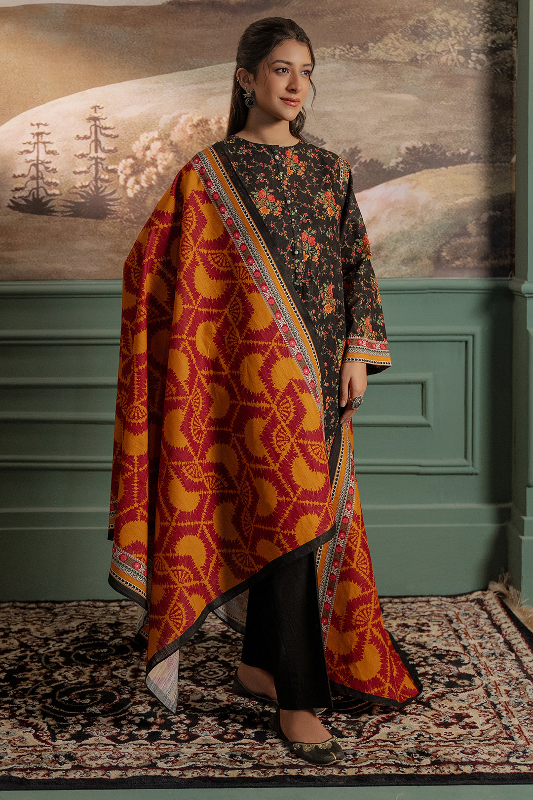 Zellbury | Unstitched 3 Piece Khaddar | Shirt Shalwar Dupatta - 0447 - House Of Hania