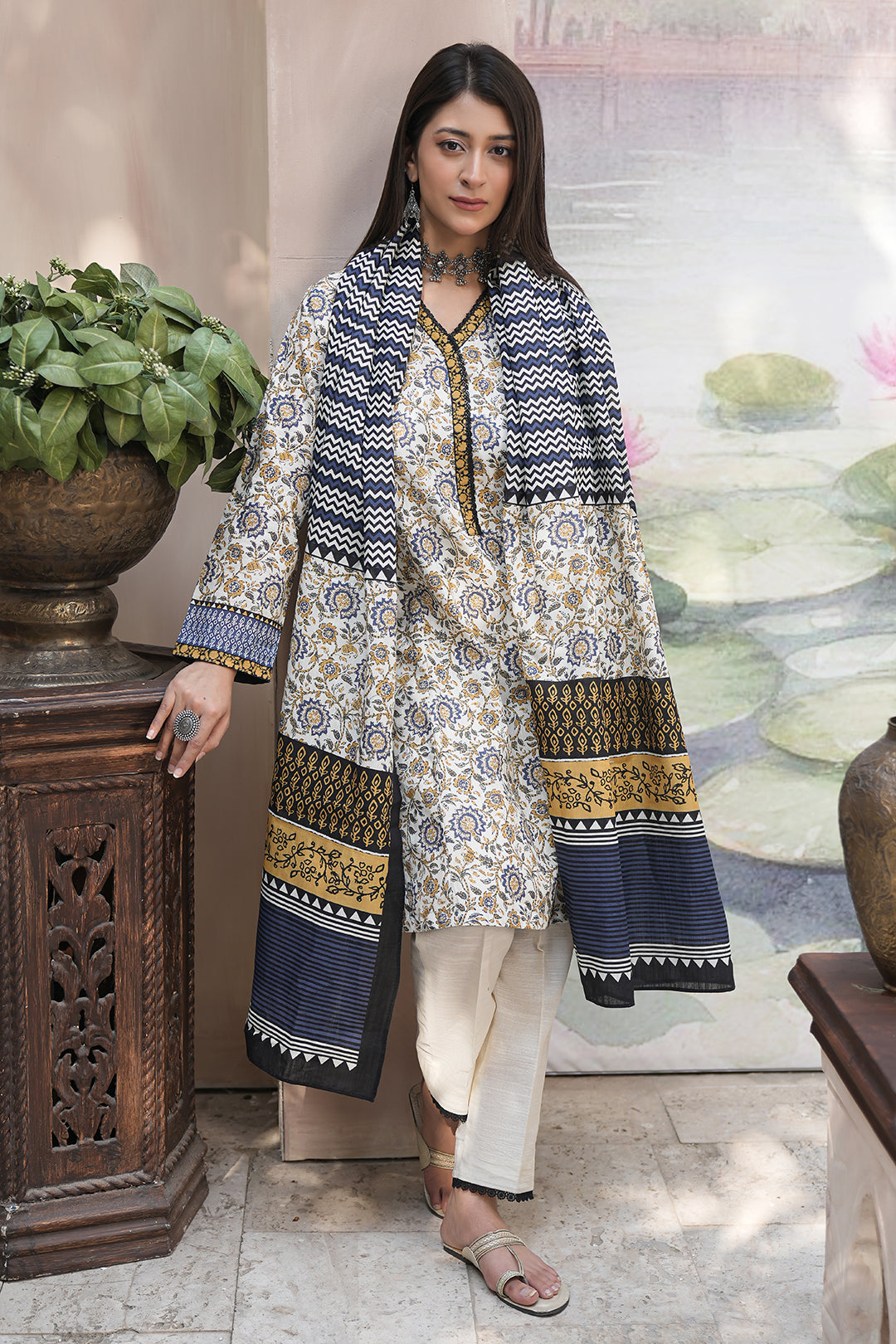 Zellbury | Unstitched 3 Piece Khaddar | Shirt Shalwar Dupatta - 0452 - House Of Hania