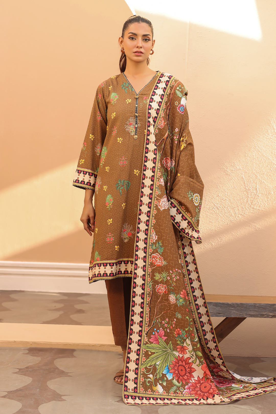 Zellbury | Unstitched 3 Piece Khaddar | Shirt Shalwar Dupatta - 0829 - House Of Hania