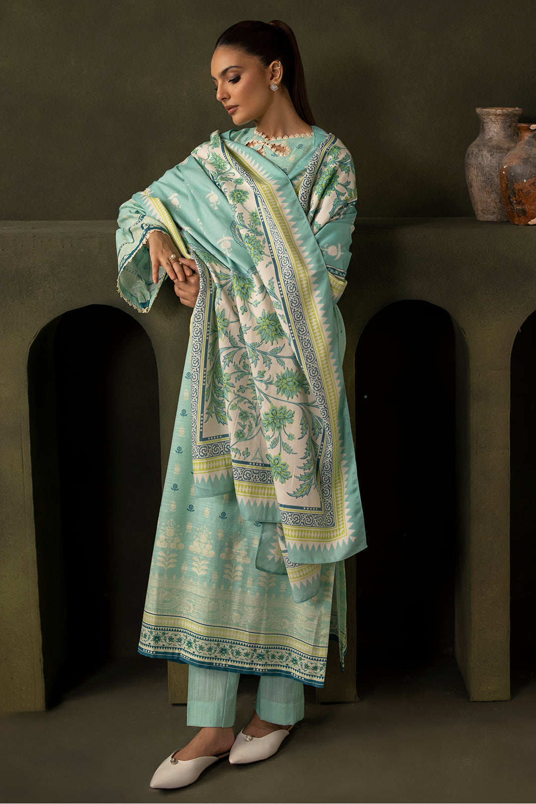 Zellbury | Unstitched 3 Piece Khaddar | Shirt Shalwar Shawl - 0198 - House Of Hania