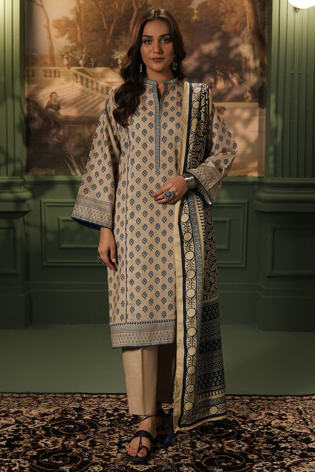 Zellbury | Unstitched 3 Piece Khaddar | Shirt Shalwar Shawl - 0392 - House Of Hania