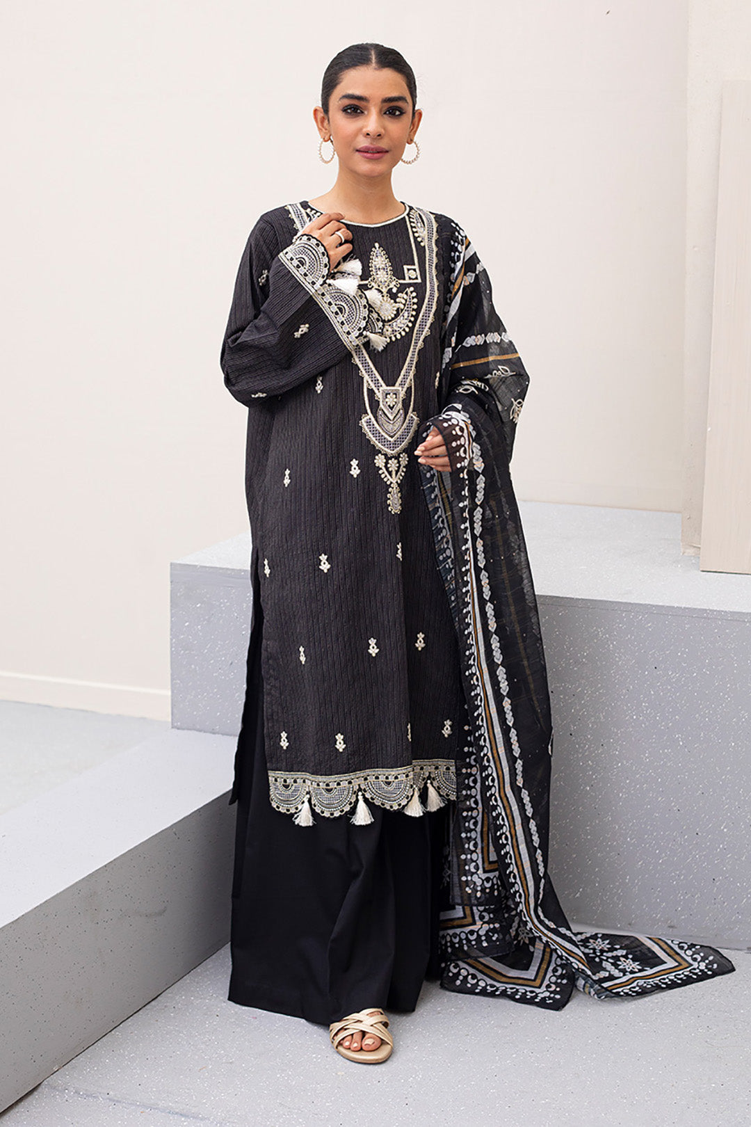 Zellbury | Unstitched 3 Piece Lawn | Embroidered Shirt Shalwar Dupatta - 0190 - House Of Hania