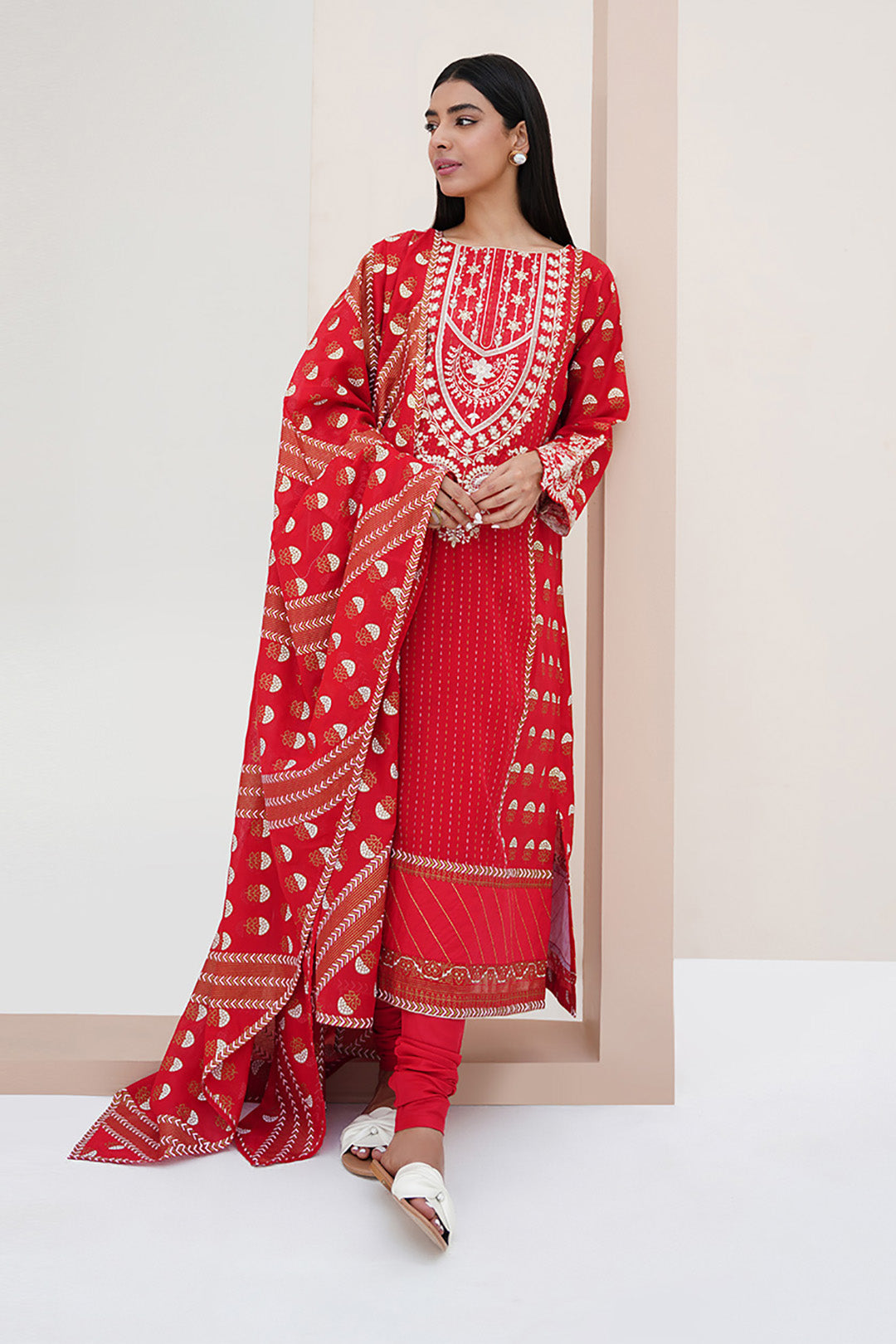 Zellbury | Unstitched 3 Piece Lawn | Embroidered Shirt Shalwar Dupatta - 0195 - House Of Hania