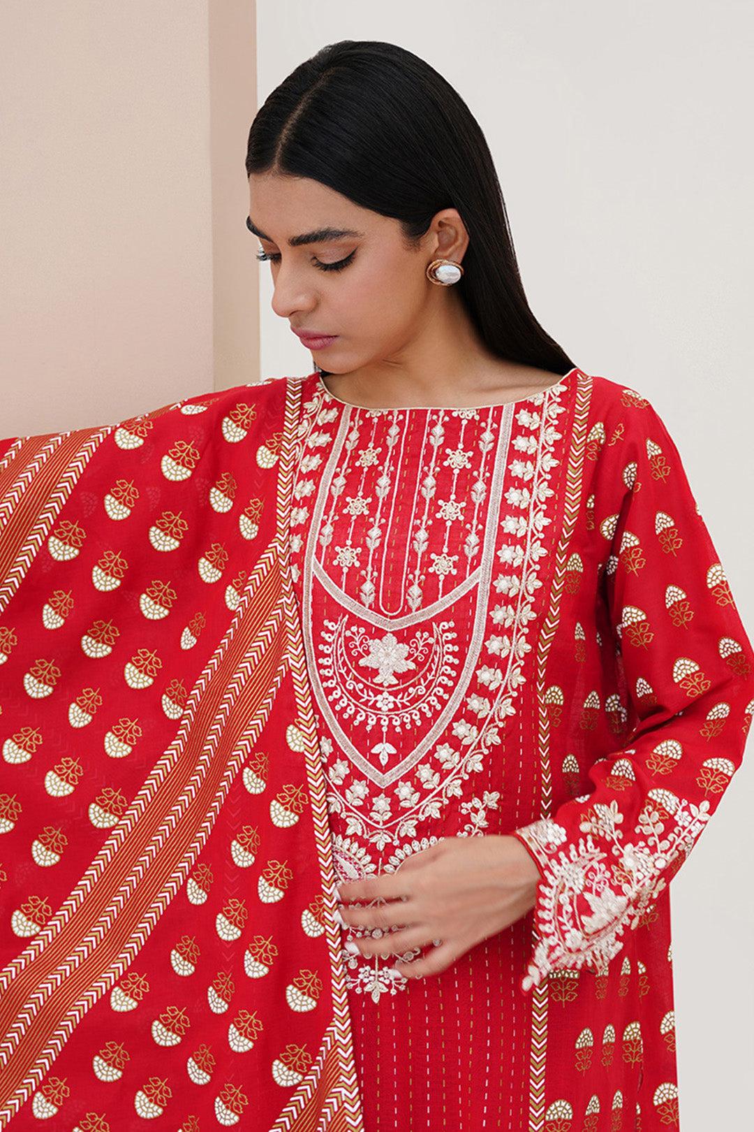 Zellbury | Unstitched 3 Piece Lawn | Embroidered Shirt Shalwar Dupatta - 0195 - House Of Hania