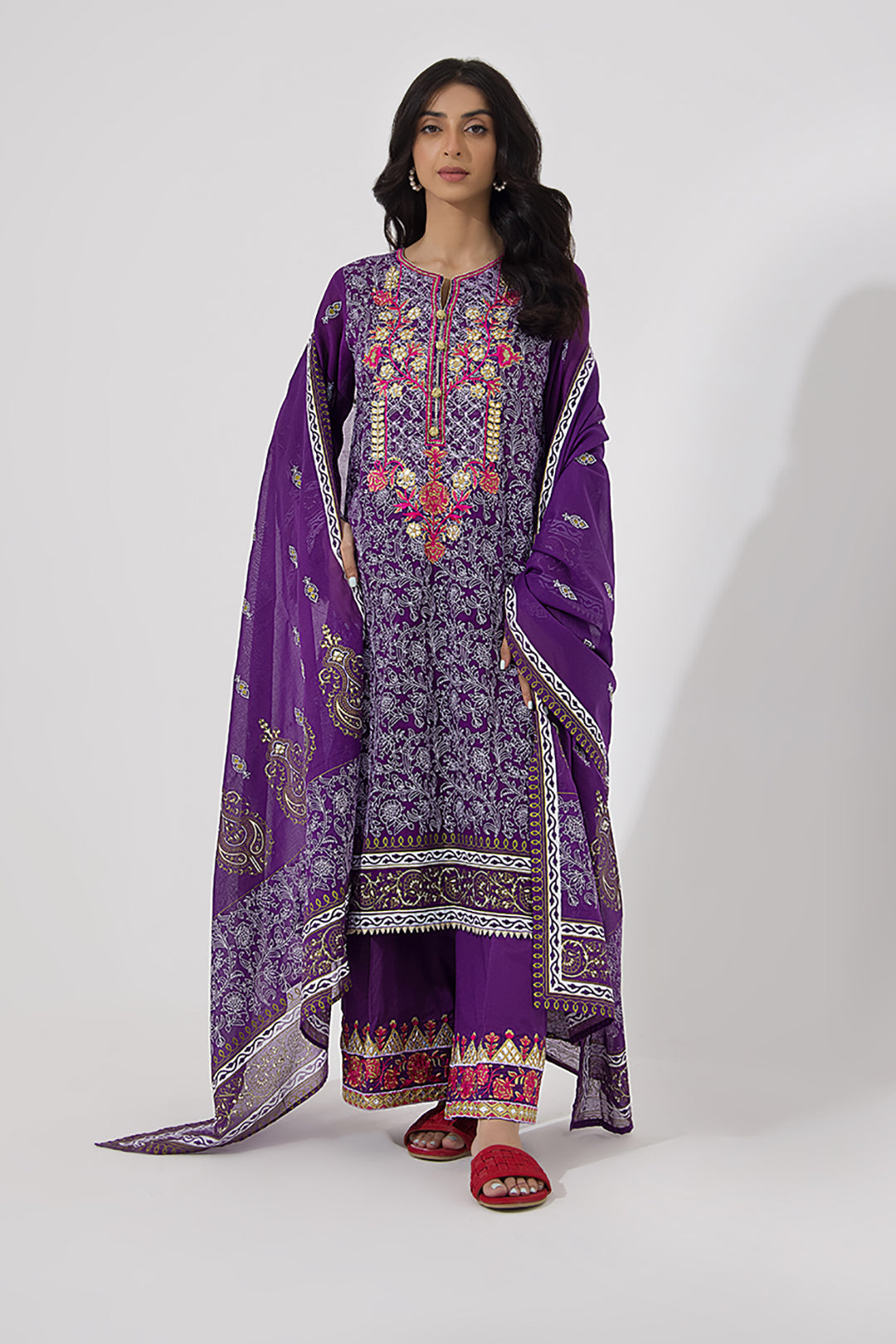 Zellbury | Unstitched 3 Piece Lawn | Embroidered Shirt Shalwar Dupatta - 0196 - House Of Hania