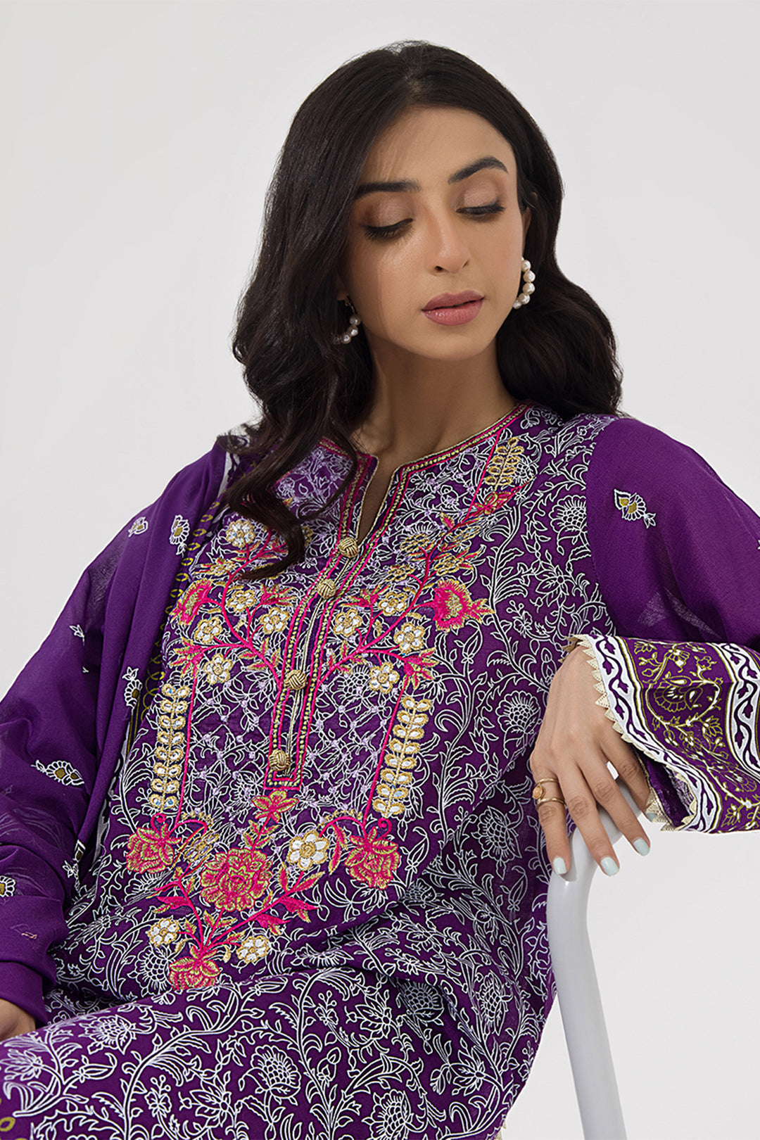 Zellbury | Unstitched 3 Piece Lawn | Embroidered Shirt Shalwar Dupatta - 0196 - House Of Hania