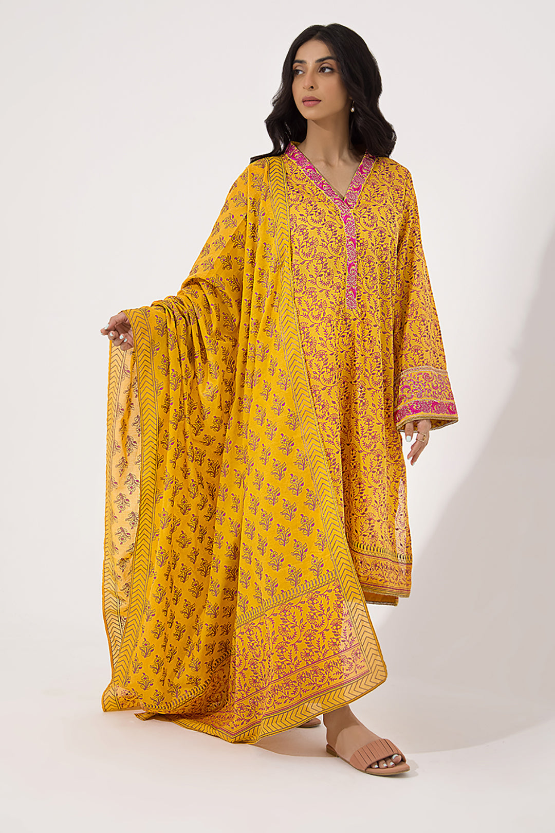Zellbury | Unstitched 3 Piece Lawn | Embroidered Shirt Shalwar Dupatta - 0199 - House Of Hania
