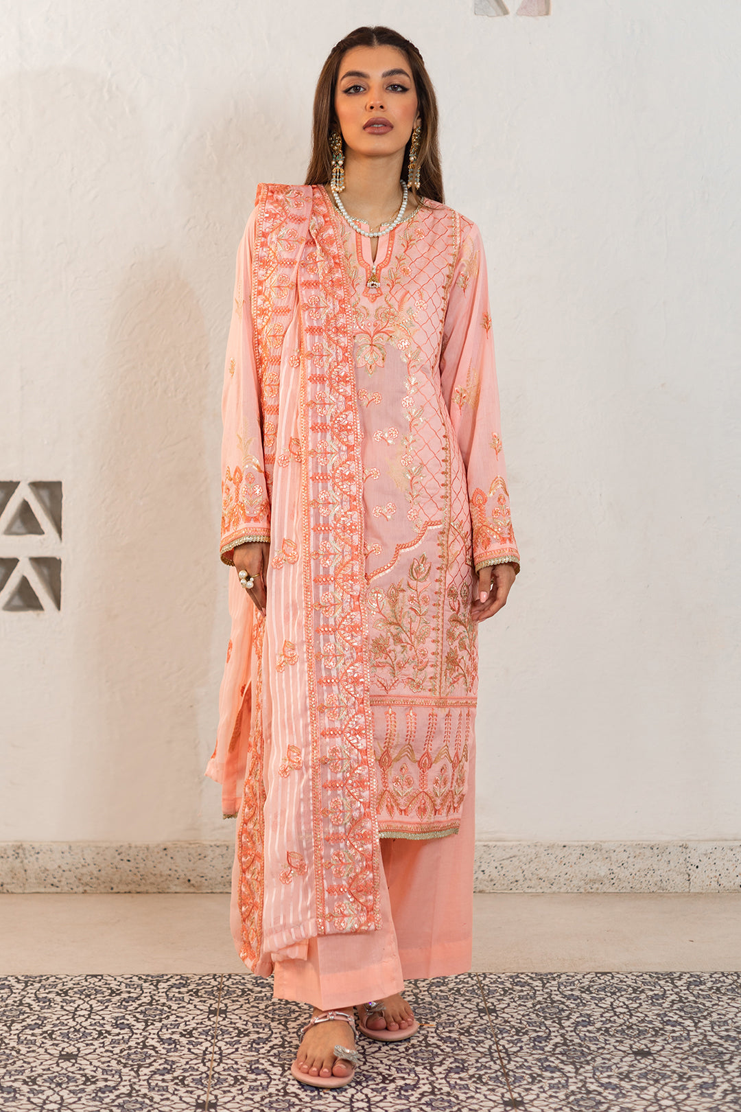 Zellbury | Unstitched 3 Piece Lawn | Embroidered Shirt Shalwar Dupatta - 0324 - House Of Hania