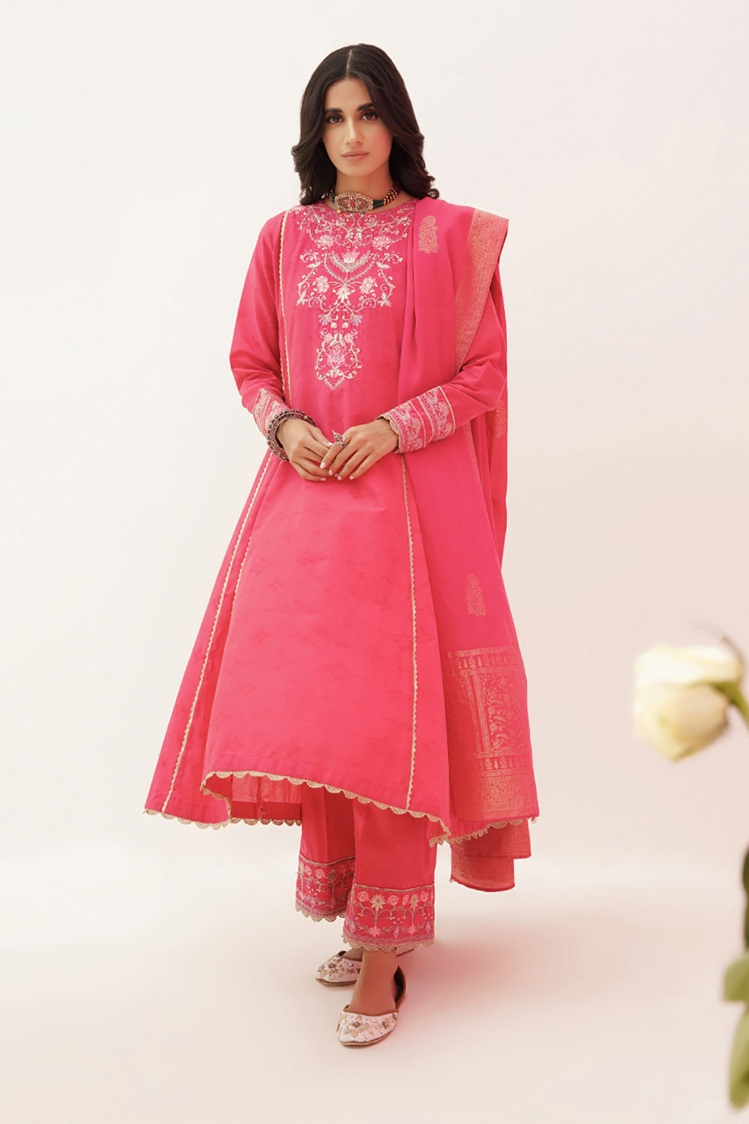 Zellbury | Unstitched 3 Piece Lawn | Embroidered Shirt Shalwar Dupatta - 0351 - House Of Hania