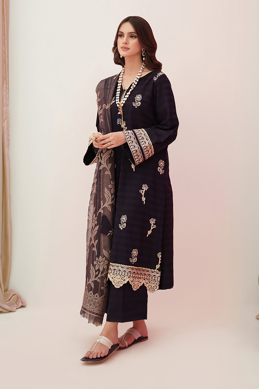 Zellbury | Unstitched 3 Piece Lawn | Embroidered Shirt Shalwar Dupatta - 0355 - House Of Hania