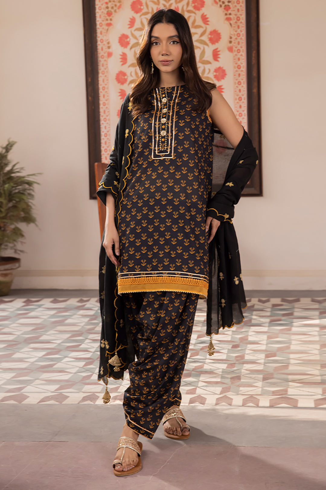 Zellbury | Unstitched 3 Piece Lawn | Embroidered Shirt Shalwar Dupatta - 1107 - House Of Hania
