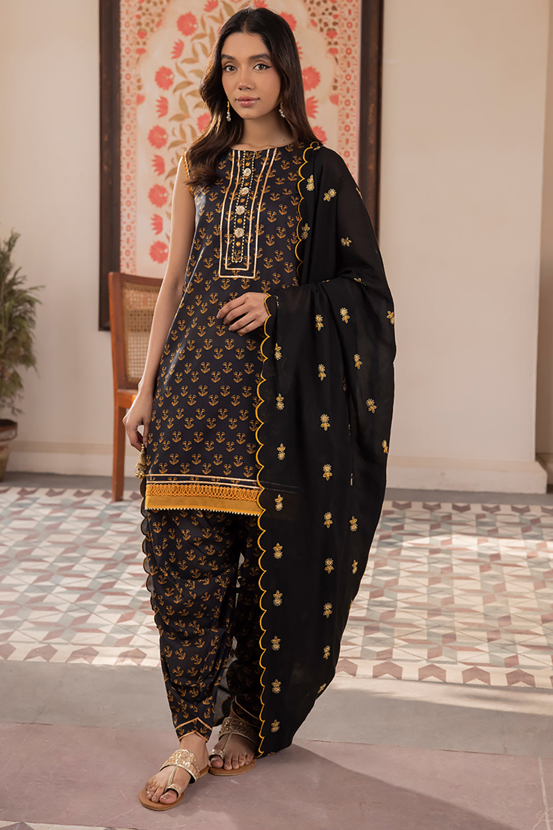 Zellbury | Unstitched 3 Piece Lawn | Embroidered Shirt Shalwar Dupatta - 1107 - House Of Hania