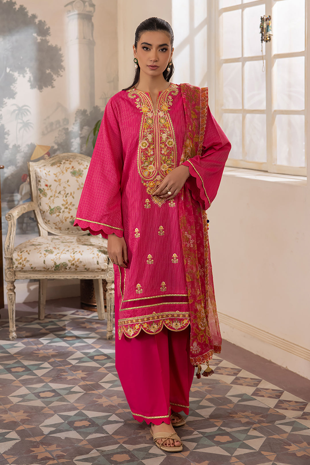 Zellbury | Unstitched 3 Piece Lawn | Embroidered Shirt Shalwar Dupatta - 1116 - House Of Hania
