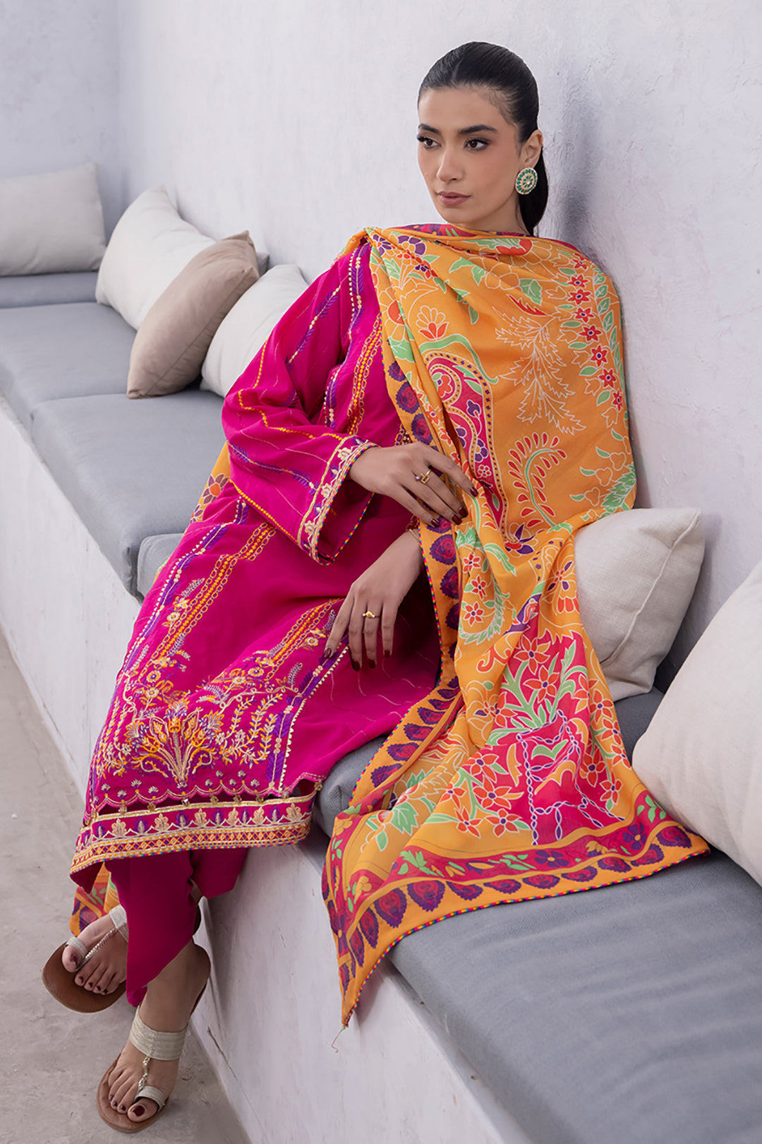 Zellbury | Unstitched 3 Piece Lawn | Embroidered Shirt Shalwar Dupatta - 1125 - House Of Hania