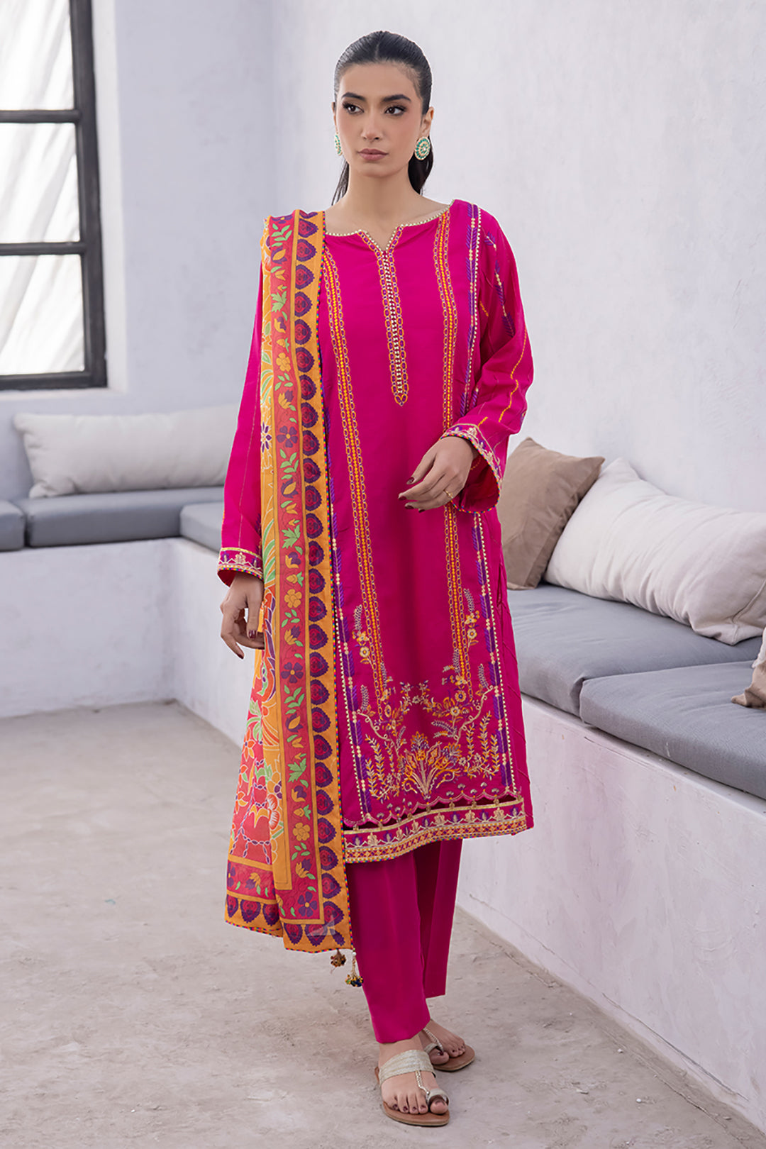 Zellbury | Unstitched 3 Piece Lawn | Embroidered Shirt Shalwar Dupatta - 1125 - House Of Hania