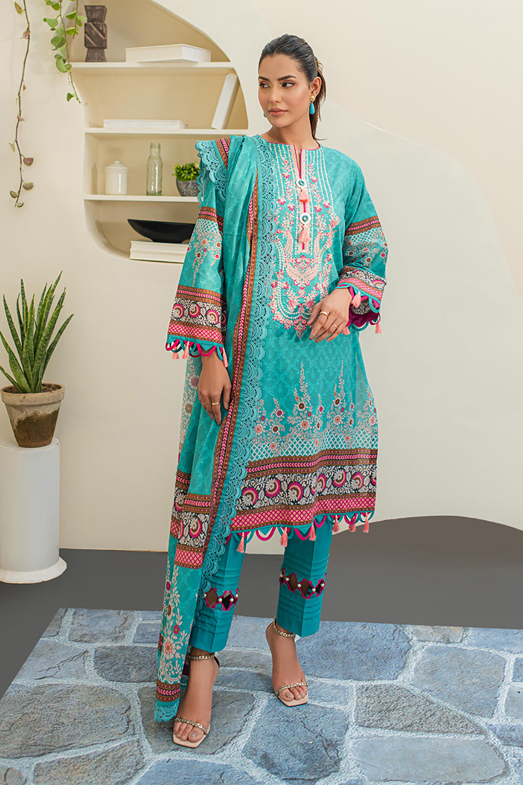 Zellbury | Unstitched 3 Piece Lawn | Embroidered Shirt Shalwar Dupatta - 1249 - House Of Hania